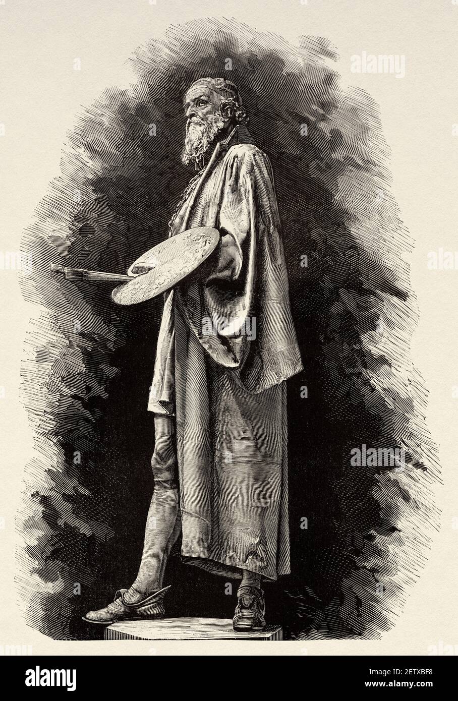Portrait de Titien. Tiziano Vecellio di Gregorio (1477 / 1490-1576) peintre italien de la Renaissance, l'un des plus grands exposants de l'école vénitienne. Italie, Europe. Ancienne illustration gravée du XIXe siècle, El Mundo Ilustrado 1881 Banque D'Images