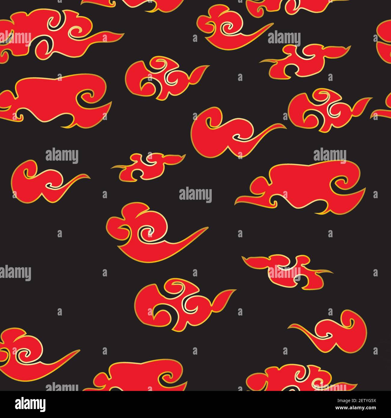 Vector noir et rouge asiatique nuages chinois ciel fond de motif sans couture. Illustration de Vecteur