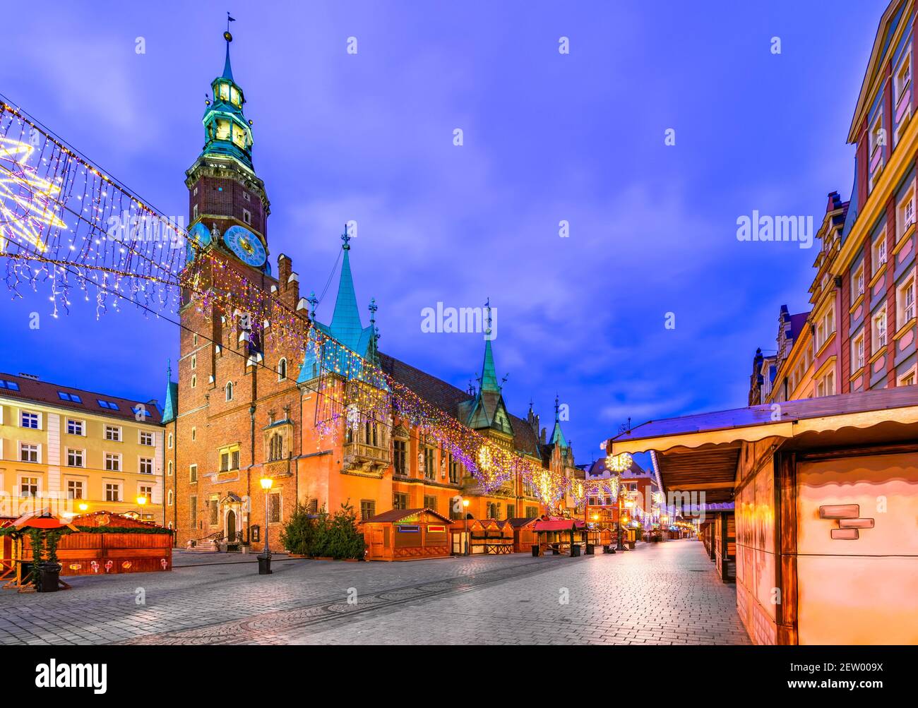 Wroclaw, Pologne. L'hiver voyage fond avec le célèbre marché de Noël de l'Europe. Banque D'Images