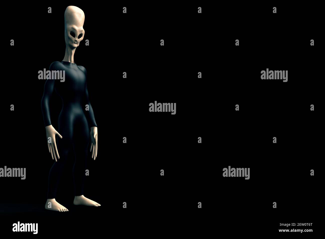 Créature humanoïde grise Alien avec tête longue. Rendu 3d haute résolution extrêmement détaillé et réaliste Banque D'Images