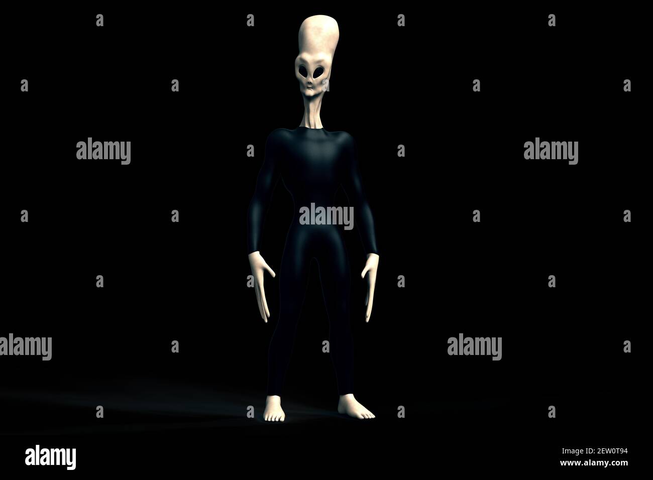 Créature humanoïde grise Alien avec tête longue. Rendu 3d haute résolution extrêmement détaillé et réaliste Banque D'Images