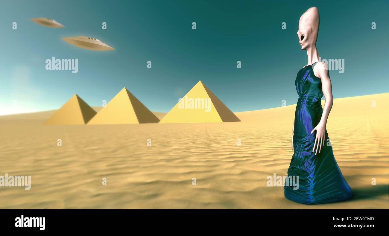 Créature humanoïde grise Alien avec tête longue allongée. Rendu 3d haute résolution extrêmement détaillé et réaliste Banque D'Images