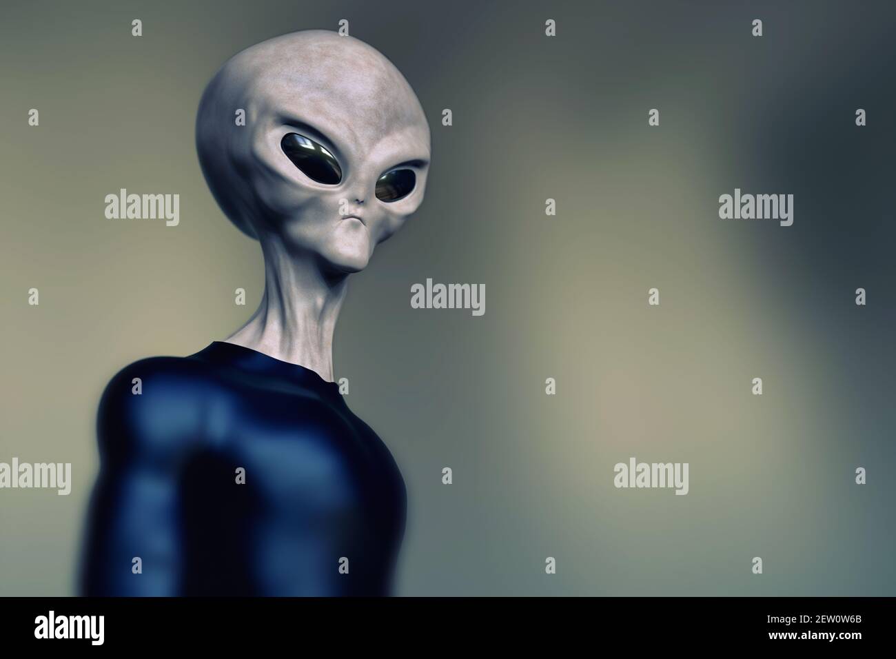 Personnage humanoïde gris Alien et sur fond noir. Rendu 3d haute résolution extrêmement détaillé et réaliste Banque D'Images