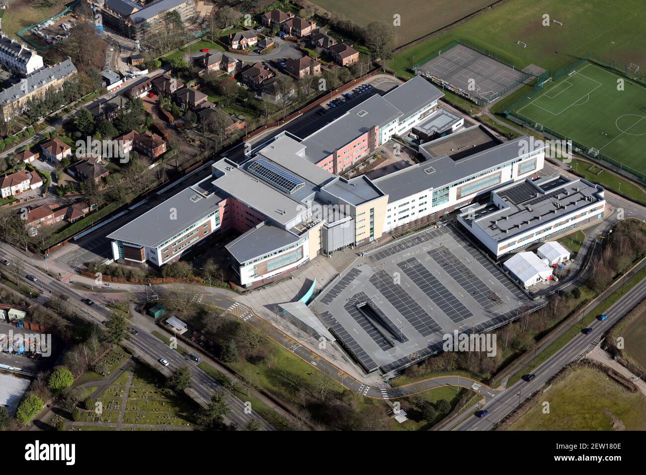 Vue aérienne de York College, North Yorkshire, Royaume-Uni Banque D'Images