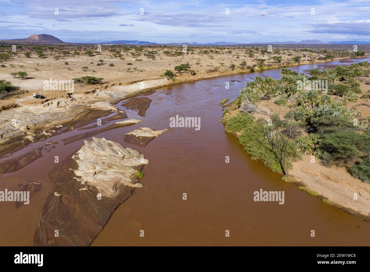 Kenya, réserve de Shaba, rivière Ewaso Ngiro (vue aérienne) Banque D'Images