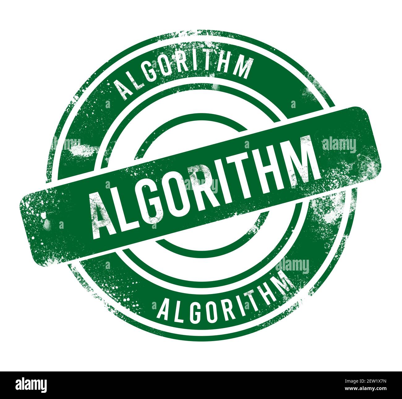 Algorithme - bouton rond vert grunge, tampon Banque D'Images