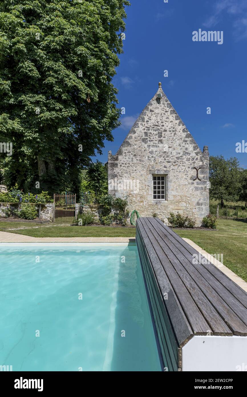 France, Indre et Loire, vallée de la Loire classée au patrimoine mondial de l'UNESCO, Azay-le-Rideau, manoir du Grand Lodge, datant du XVIe siècle, il a été entièrement restauré en 2010 et converti en chambres d'hôtes Banque D'Images