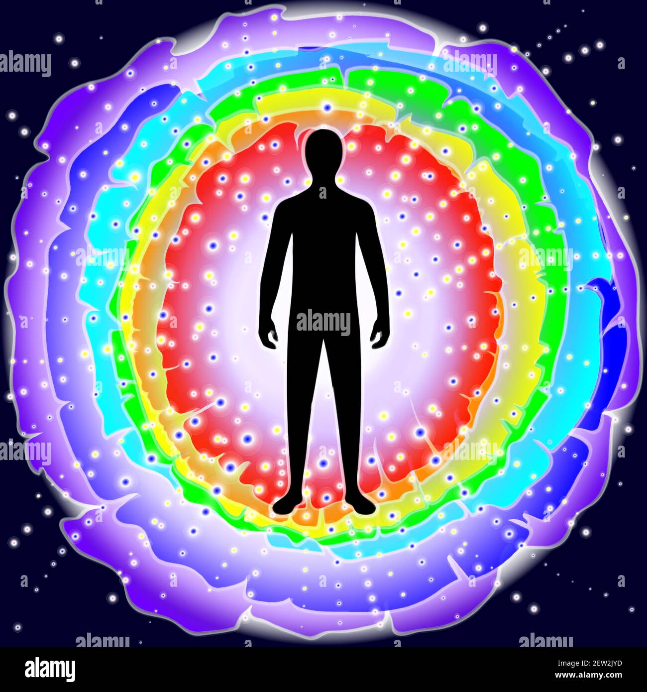 L'aura du corps. Les couches de couleur arc-en-ciel du corps masculin. Éthérique, émotionnel, métalliques, astral, causal et céleste couche. Vecteur isolé Illustration de Vecteur