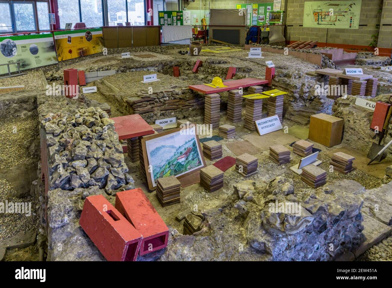 Les vestiges excavés de Crofton Roman Villa, près d'Orpington. Banque D'Images