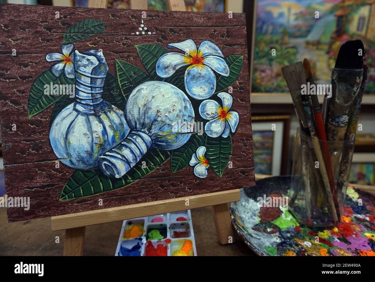 Art huile peinture fleur , spa , abstrait , design , arrière-plan de la thaïlande Banque D'Images