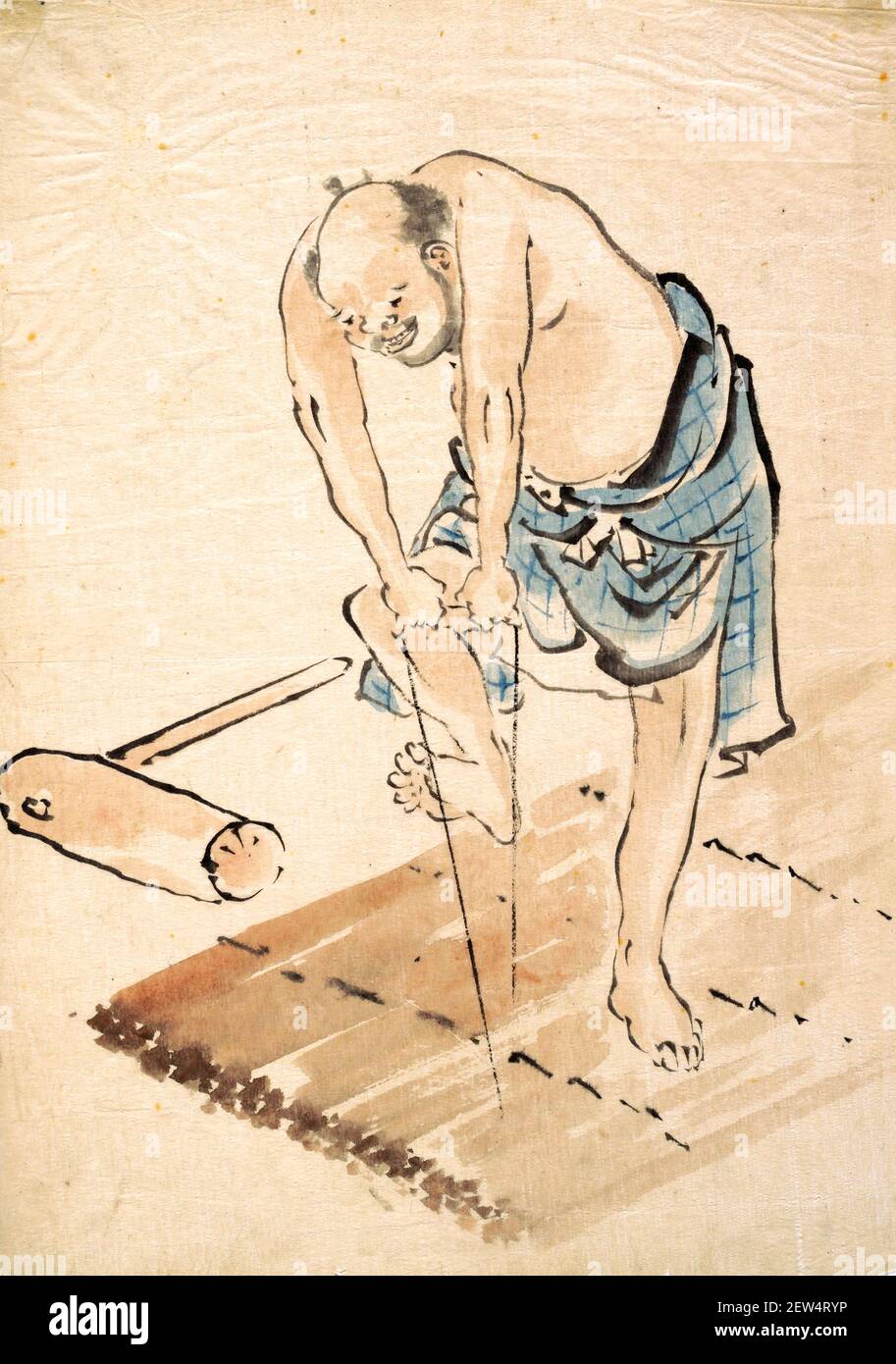 Hokusai. Homme sur un radeau de l'artiste et graveur japonais Katsushika Hokusai (葛飾 北斎, c. 1760-1849), impression en blocs de bois; encre et couleur sur papier Banque D'Images