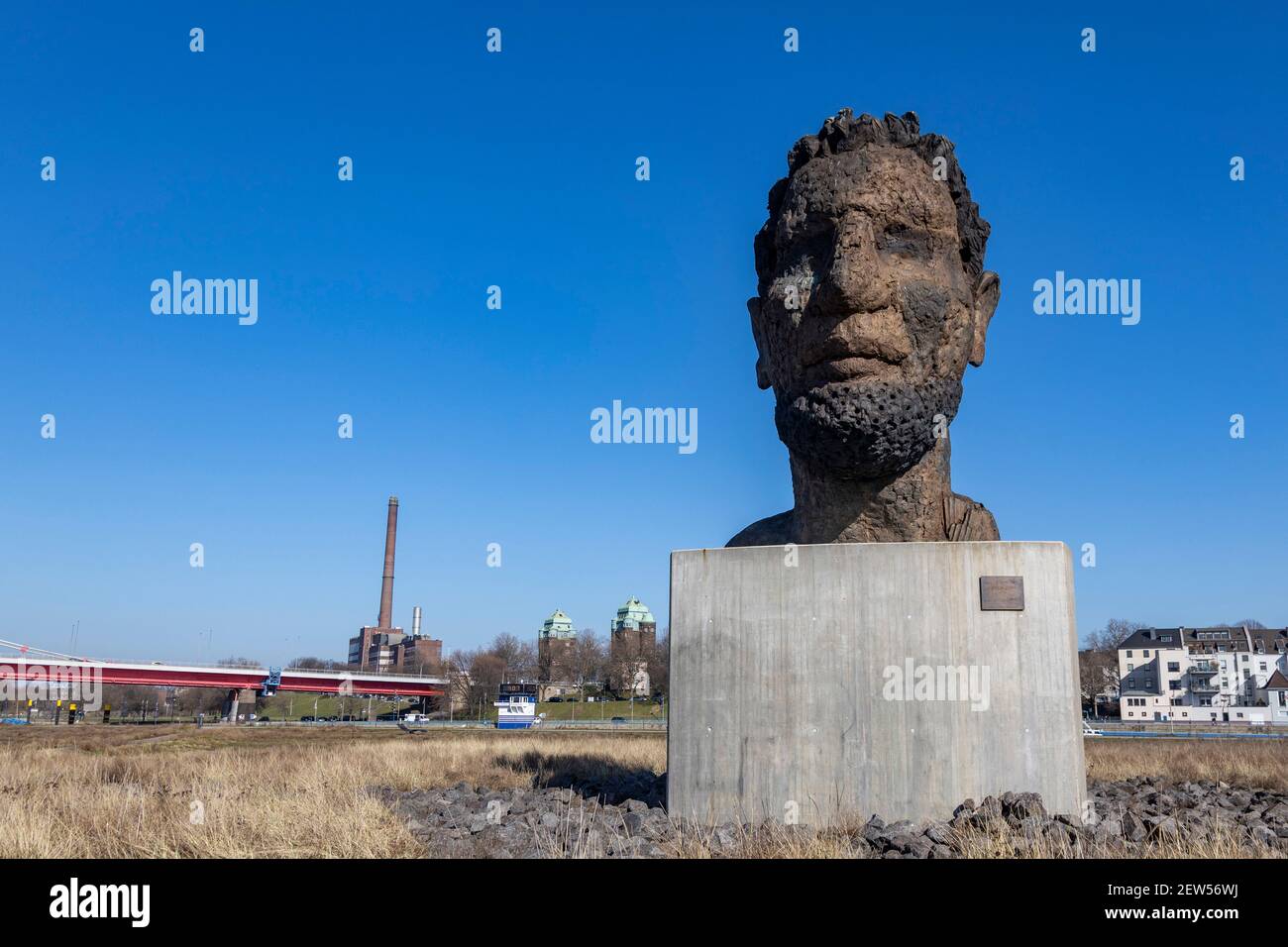 DAS Echo des Poséidon, sculpture de Markus Lüpertz sur Mercatorinsel, Ruhrort, Duisburg, Ruhr Area, NRW, Allemagne, Europe Banque D'Images