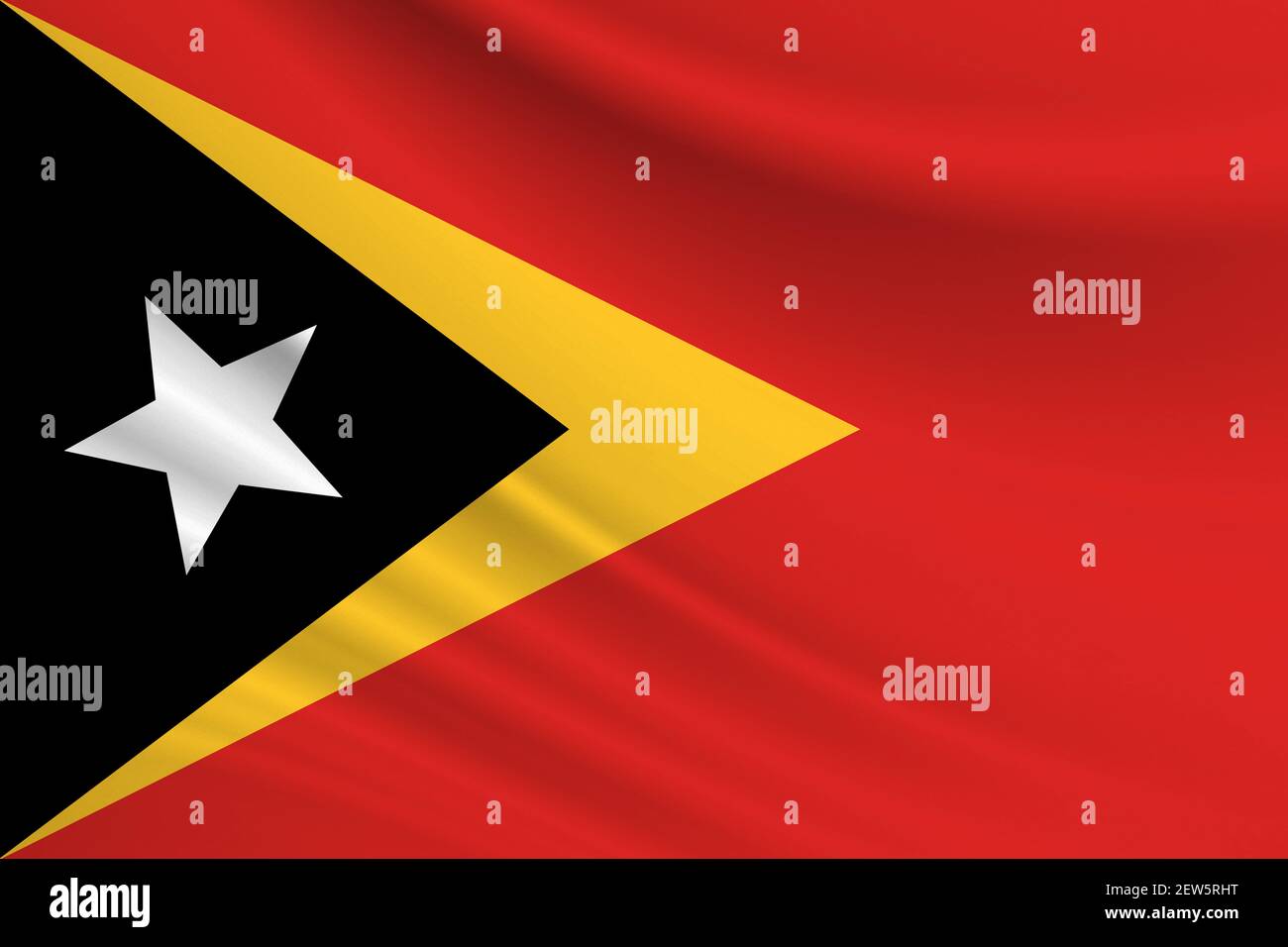 Drapeau du Timor oriental. Texture du tissu du drapeau du Timor oriental. Banque D'Images