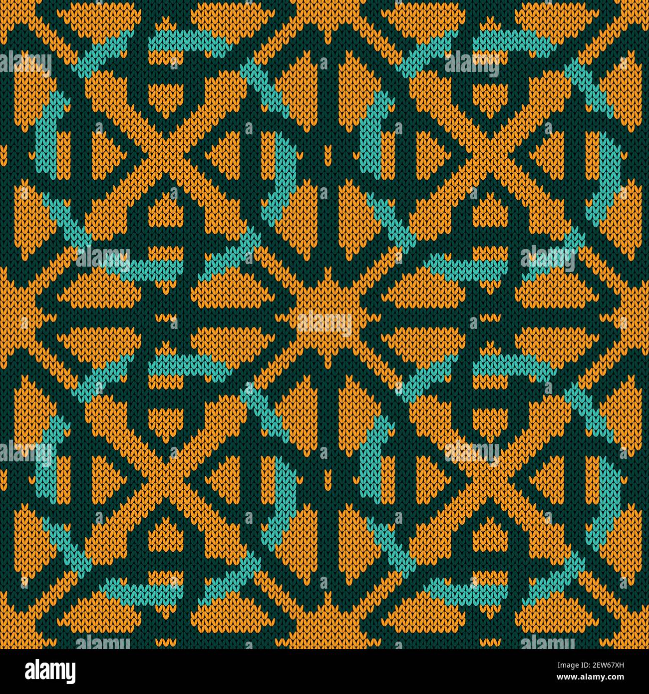 Motif vectoriel en maille sans couture orné de motifs géométriques pour une texture de tissu coloris turquoise et orange Illustration de Vecteur