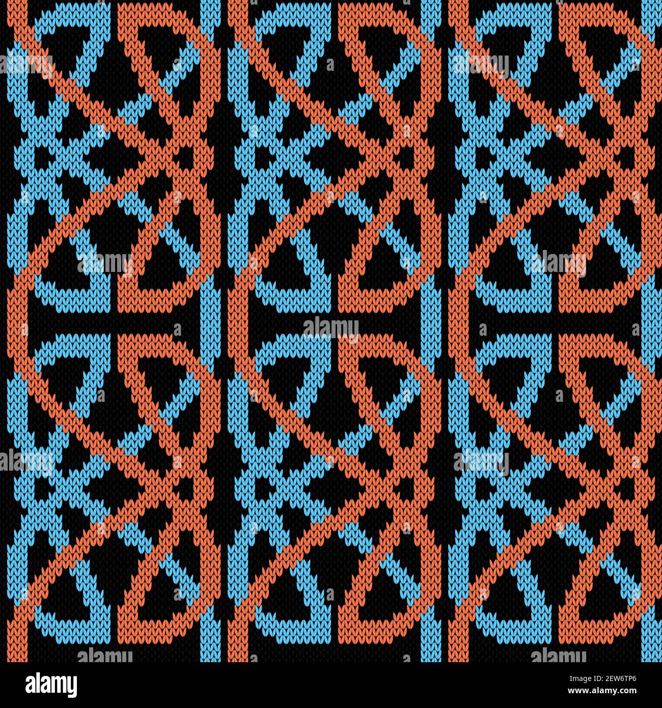 Motif vectoriel tricoté sans couture aux couleurs bleu et orange sur fond noir comme texture de tissu Illustration de Vecteur