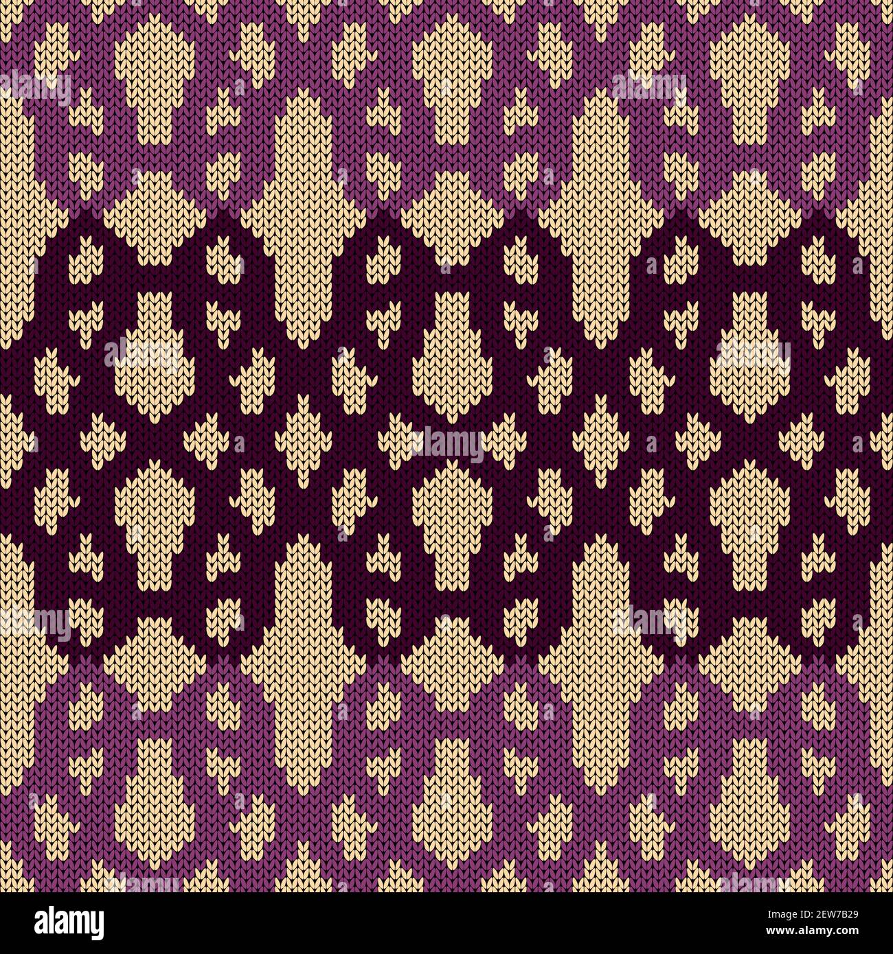 Motif vectoriel en maille sans couture orné de motifs géométriques pour une texture de tissu en magenta et rose pâle sur fond beige Illustration de Vecteur