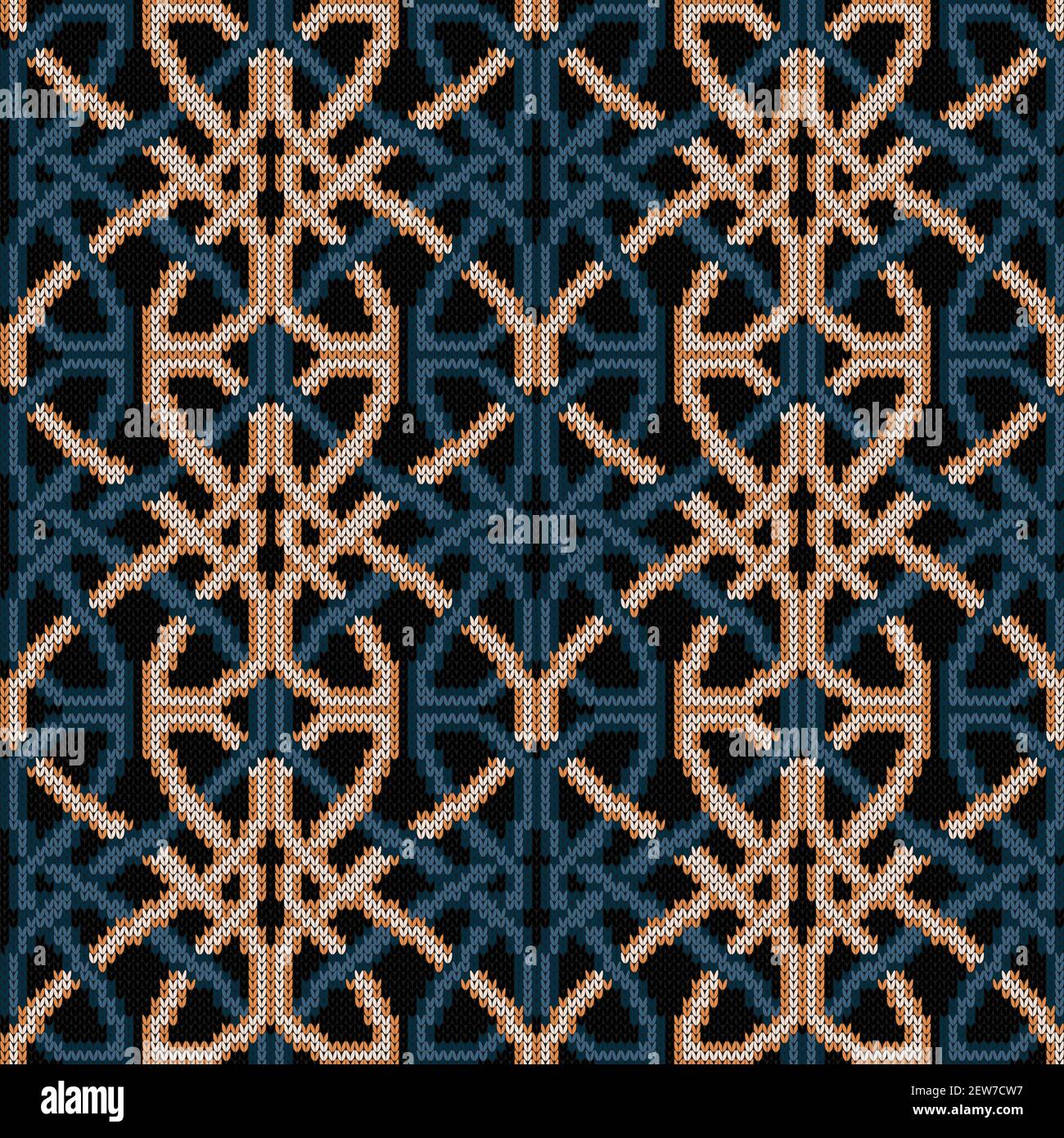 Motif vectoriel sans couture orné bleu et beige teinte sur fond noir comme texture de tissu Illustration de Vecteur