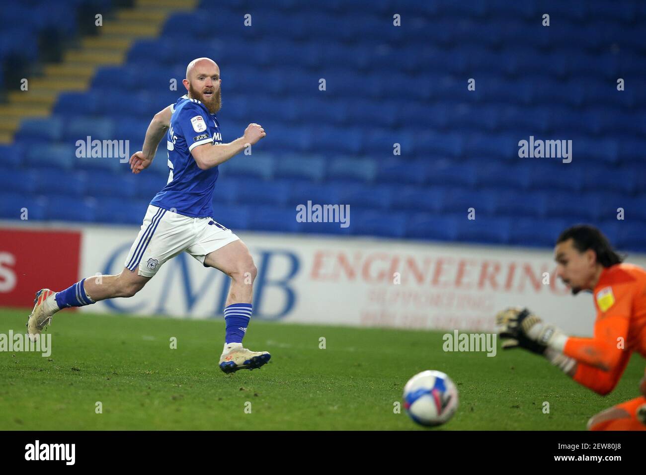 Cardiff, Royaume-Uni. 02 mars 2021. Jonny Williams de la ville de Cardiff en action. EFL Skybet Championship Match, Cardiff City v Derby County au Cardiff City Stadium de Cardiff, pays de Galles, le mardi 2 mars 2021. Cette image ne peut être utilisée qu'à des fins éditoriales. Utilisation éditoriale uniquement, licence requise pour une utilisation commerciale. Aucune utilisation dans les Paris, les jeux ou les publications d'un seul club/ligue/joueur. photo par Andrew Orchard/Andrew Orchard sports Photography/Alamy Live News crédit: Andrew Orchard sports Photography/Alamy Live News Banque D'Images