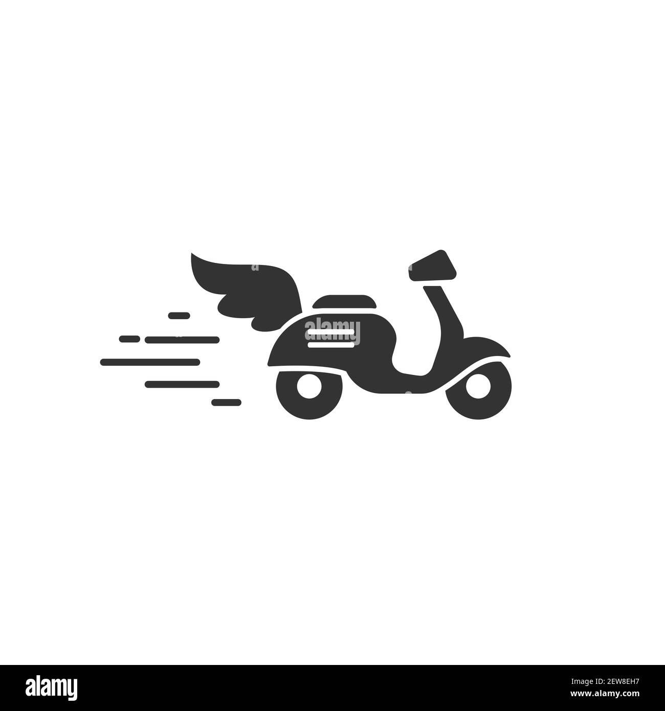 Scooter rétro ou moto Black Line avec ailes. Illustration vectorielle plate isolée sur blanc. Livraison rapide, symbole de transport. Un voyage sain. EcoLog Illustration de Vecteur
