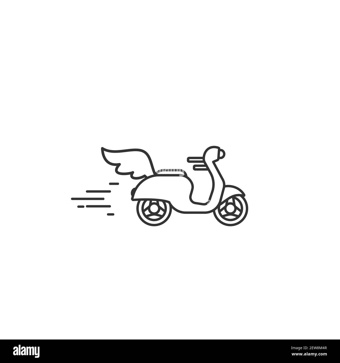 Scooter rétro ou moto Black Line avec ailes. Illustration vectorielle plate isolée sur blanc. Livraison rapide, symbole de transport. Un voyage sain. EcoLog Illustration de Vecteur