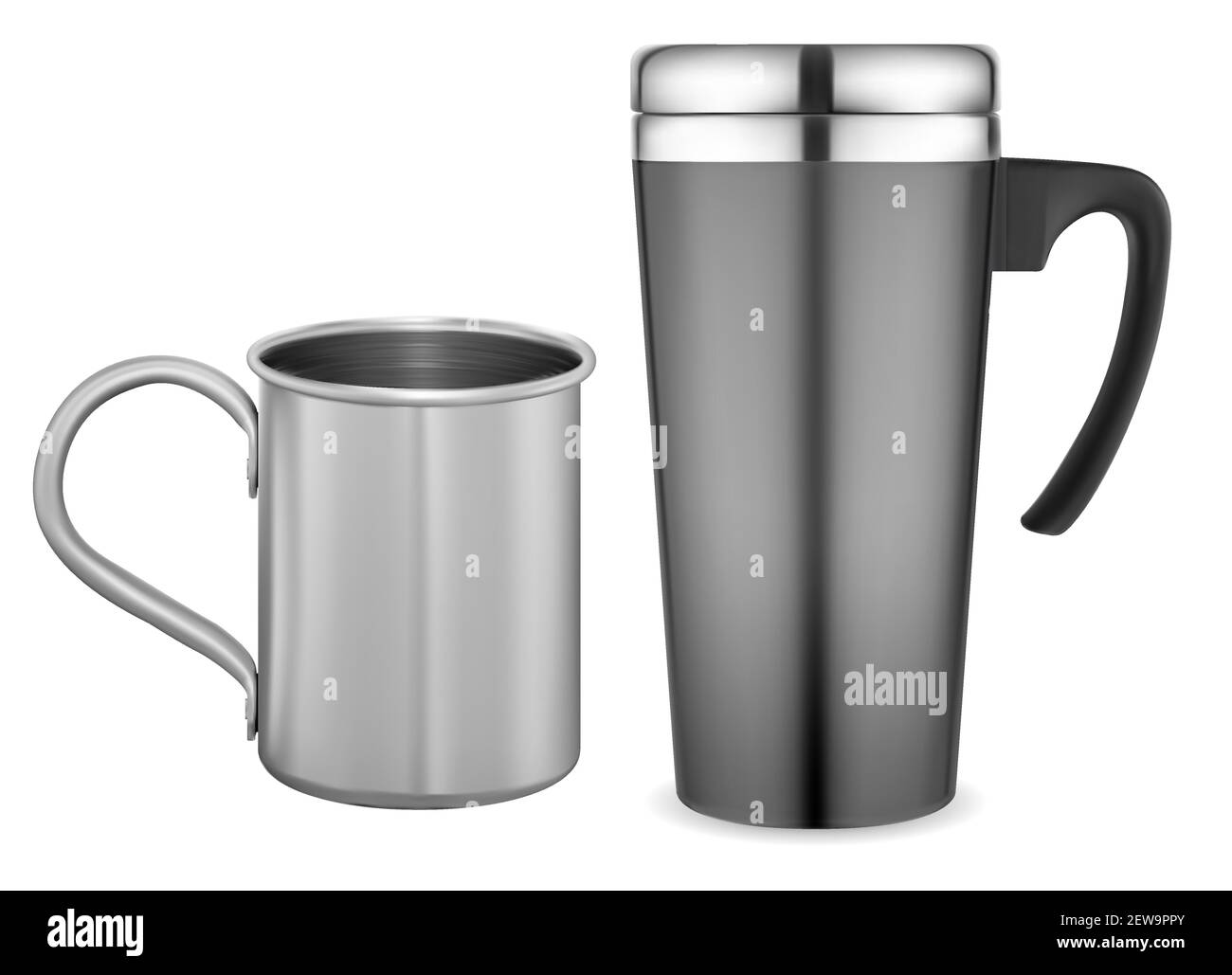 Maquette thermogobelet. Mug de voyage isolé sur blanc. Illustration d'une tasse à café en métal. Réservoir d'eau thermique. Tasse à vide en acier inoxydable, portable 3d d Illustration de Vecteur