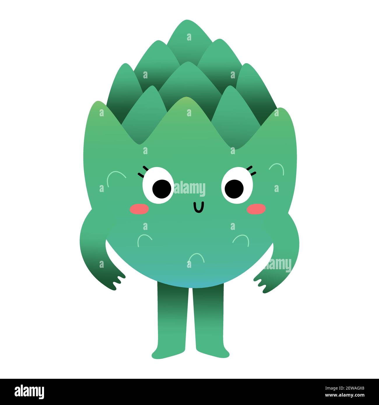 Adorable personnage d'artichaut, mascotte de légumes vert sain pour les enfants, personnage de dessin animé kawaii veggie avec drôle d'expression de visage, illustration vectorielle Illustration de Vecteur