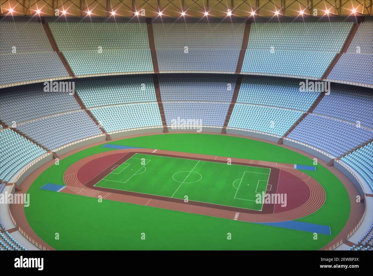 Illustration 3D d'un stade de sport au centre d'un terrain de football. Banque D'Images