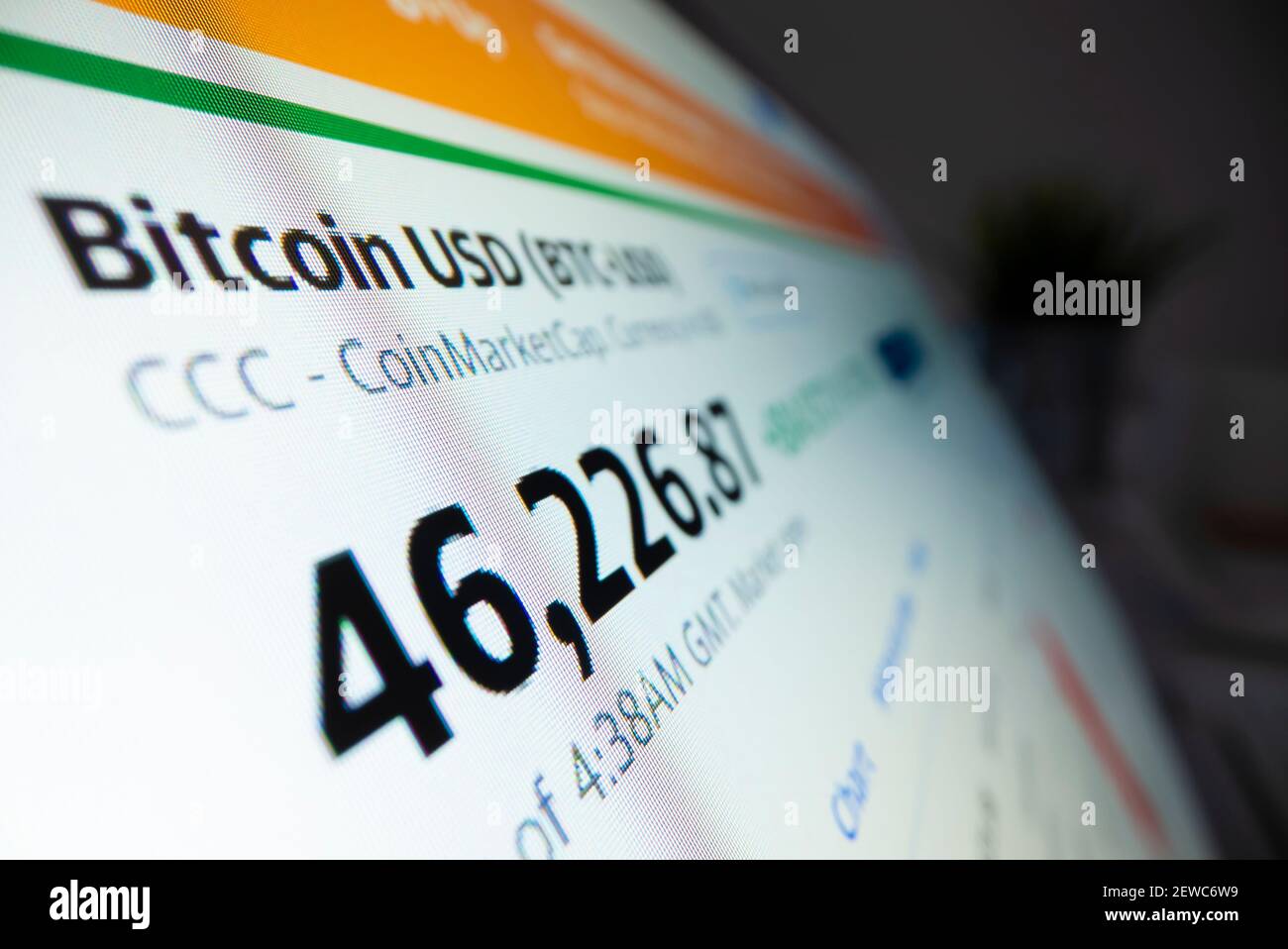 Vue rapprochée du prix Bitcoin sur la page Web de Yahoo Finance Banque D'Images