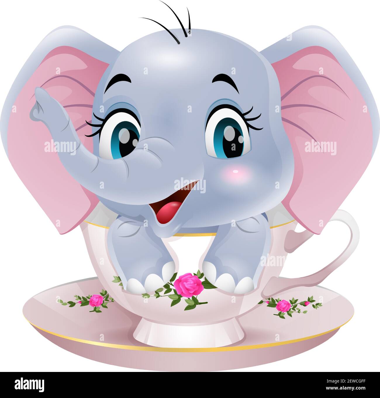 Joli dessin animé de bébé éléphant assis dans la tasse Illustration de Vecteur