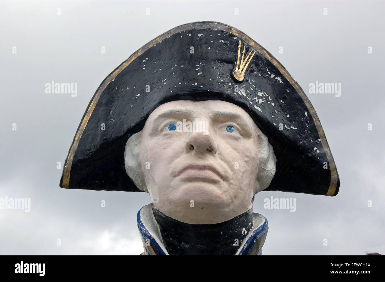 Ancien chef de figurine du HMS Trafalgar construit en 1801 par l'amiral Lord Nelson. En exposition publique à Portsmouth, Hampshire. Banque D'Images