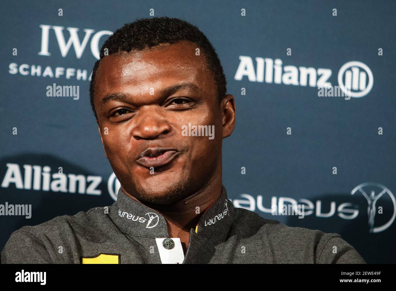 (160418) -- BERLIN, le 18 avril 2016 (Xinhua) -- l'ancien joueur de football français Marcel DesDaily assiste à une conférence de presse avant la 17e cérémonie du Prix mondial du sport Laureus à Berlin, en Allemagne, le 18 avril 2016. (Xinhua/Zhang Fan) (photo de Xinhua/Sipa USA) Banque D'Images