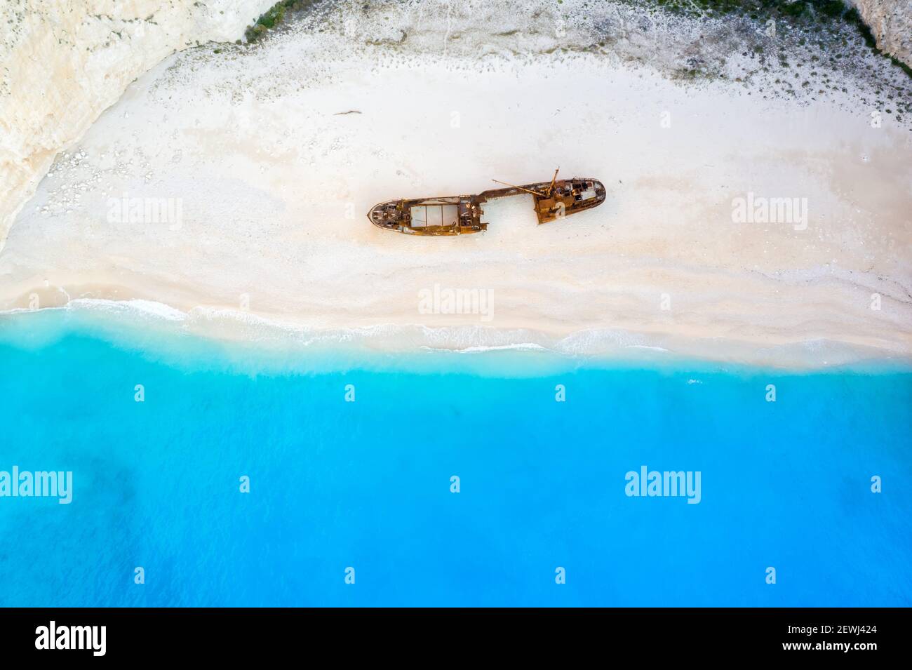Zakynthos Island voyage plage vacances Grèce naufrage Navagio copyspace copie espace arrière-plan drone vue aérienne photo été. Banque D'Images