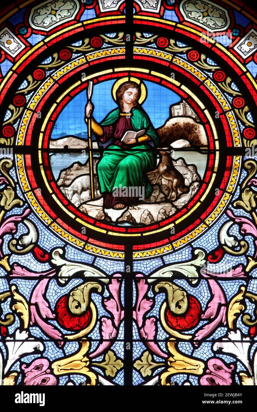 Tableau Vitrail Religieux – Sainte Jeanne D’Arc, Thérèse, Vierge Marie – Art Mural 60x35 Cm