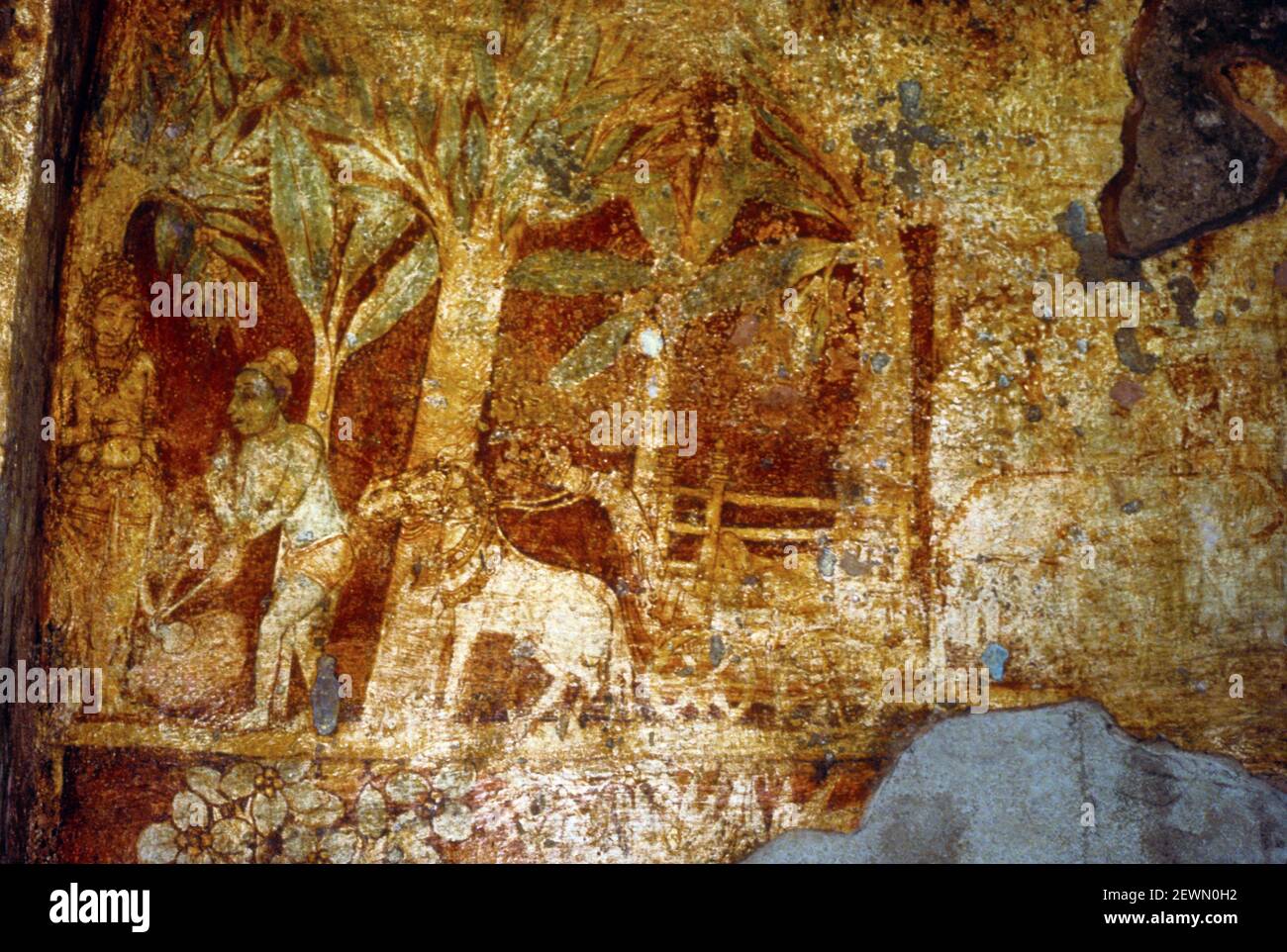 Pèlerinage de Tiwanka, fresque murale sud, chambre d'entrée, Temiya et autres scènes, Poḷonnaruwa, Sri Lanka Banque D'Images