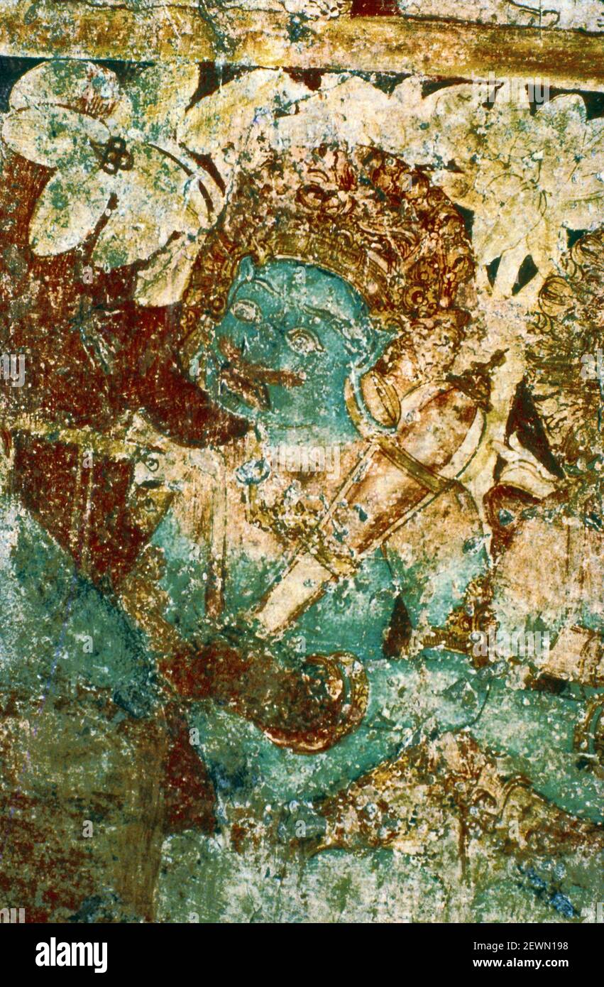 Pèlerinage à Tiwanka, fresque murale sud, chambre d'entrée, détail de Maitribala Jataka, Poḷonnaruwa, Sri Lanka Banque D'Images