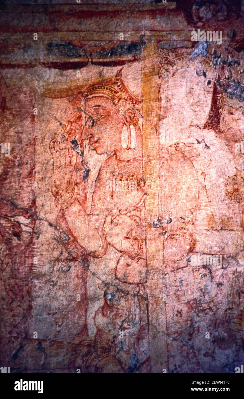 Pèlerinage de Tiwanka, fresque du mur du Nord, chambre du sanctuaire, divinités du hall d'entrée, Poḷonnaruwa, Sri Lanka Banque D'Images