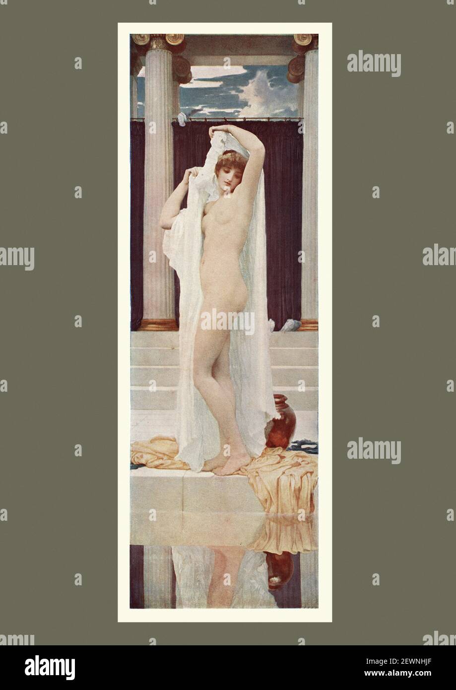 Le bain de psyché, après Frédéric, Seigneur Leighton, la déesse grecque de l'âme. Elle est née une femme mortelle, avec une beauté qui rivalise avec Aphrodite Banque D'Images