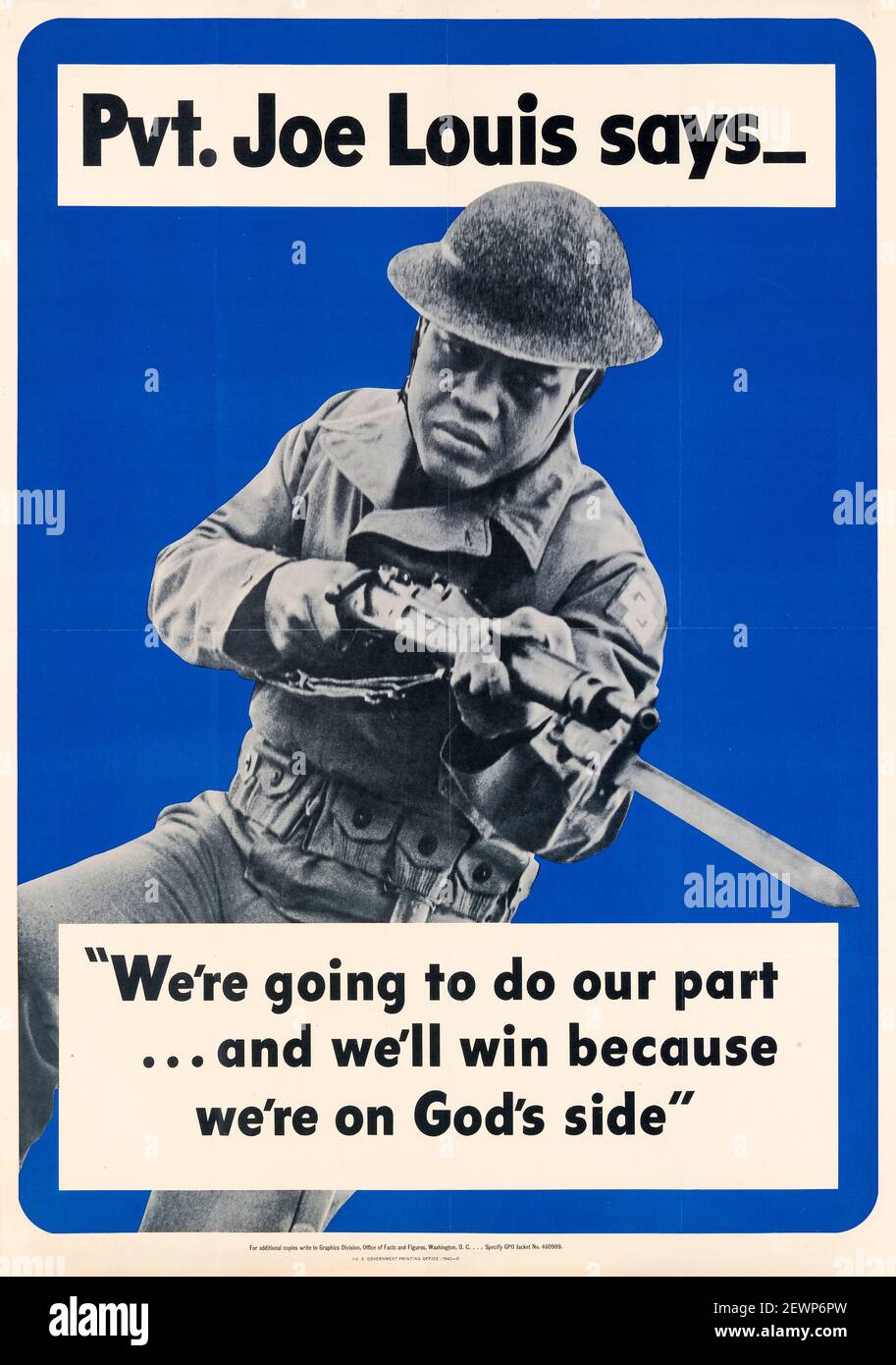 American, US, WW2, affiche de motivation : nous allons faire notre part, avec Joe Louis, champion africain américain de boxe à fort poids, (1914-1981), 1942 Banque D'Images