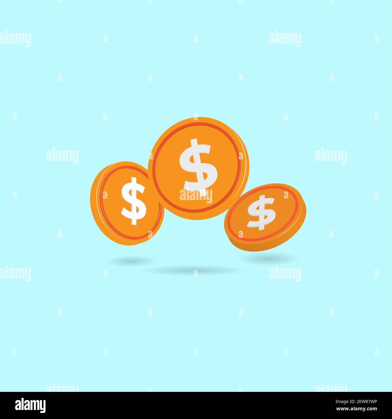 Pièce de monnaie en baisse de dollar isolée sur fond bleu pastel. Conception minimale pour la publicité et la promotion. Illustration vectorielle 3d de style dessin animé Illustration de Vecteur