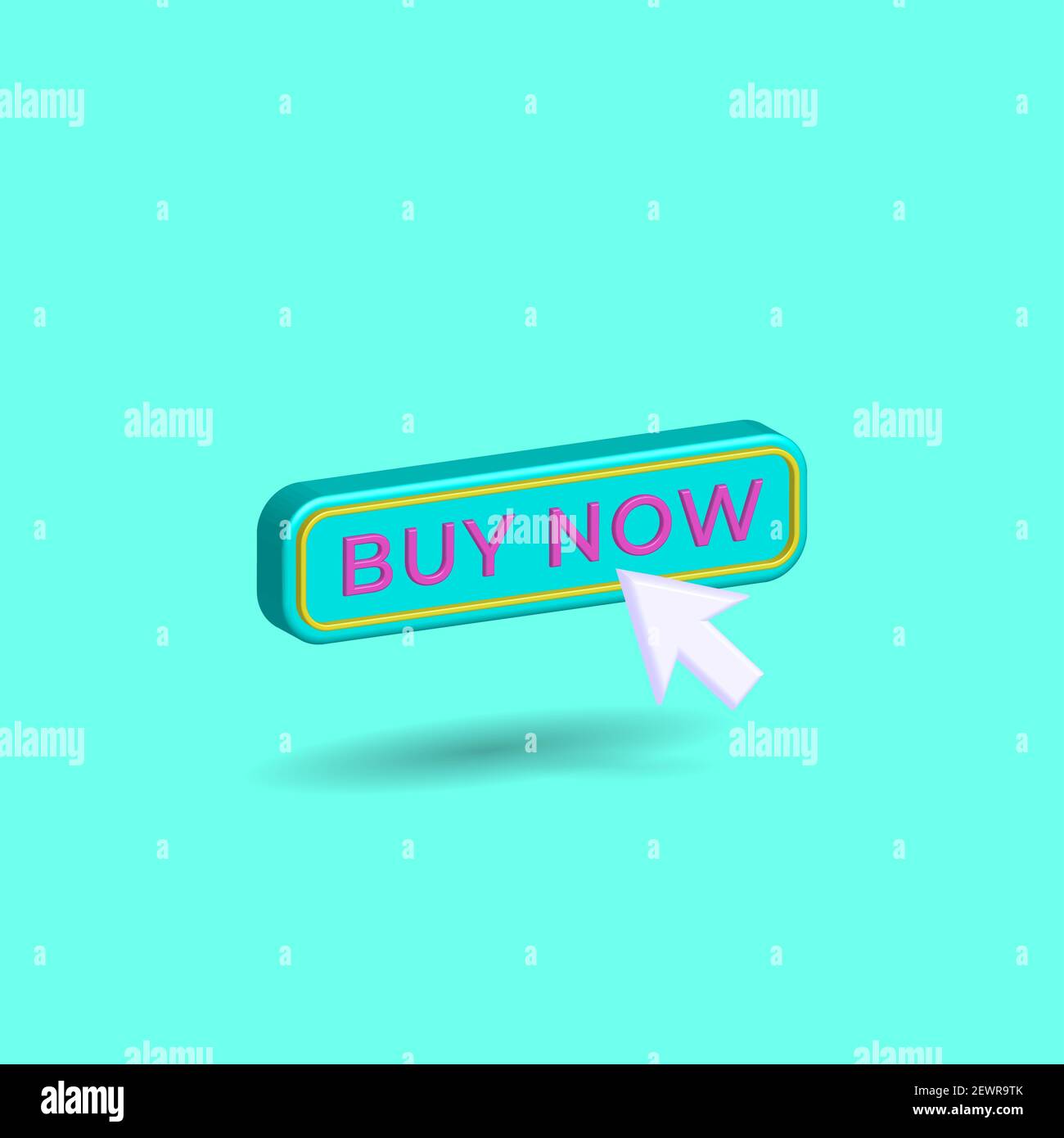 Moderne minimaliste style acheter maintenant bouton avec souris clic symbole isolé sur fond turquoise. Internet shopping concept. Vecteur d'effet 3D créatif Ill Illustration de Vecteur