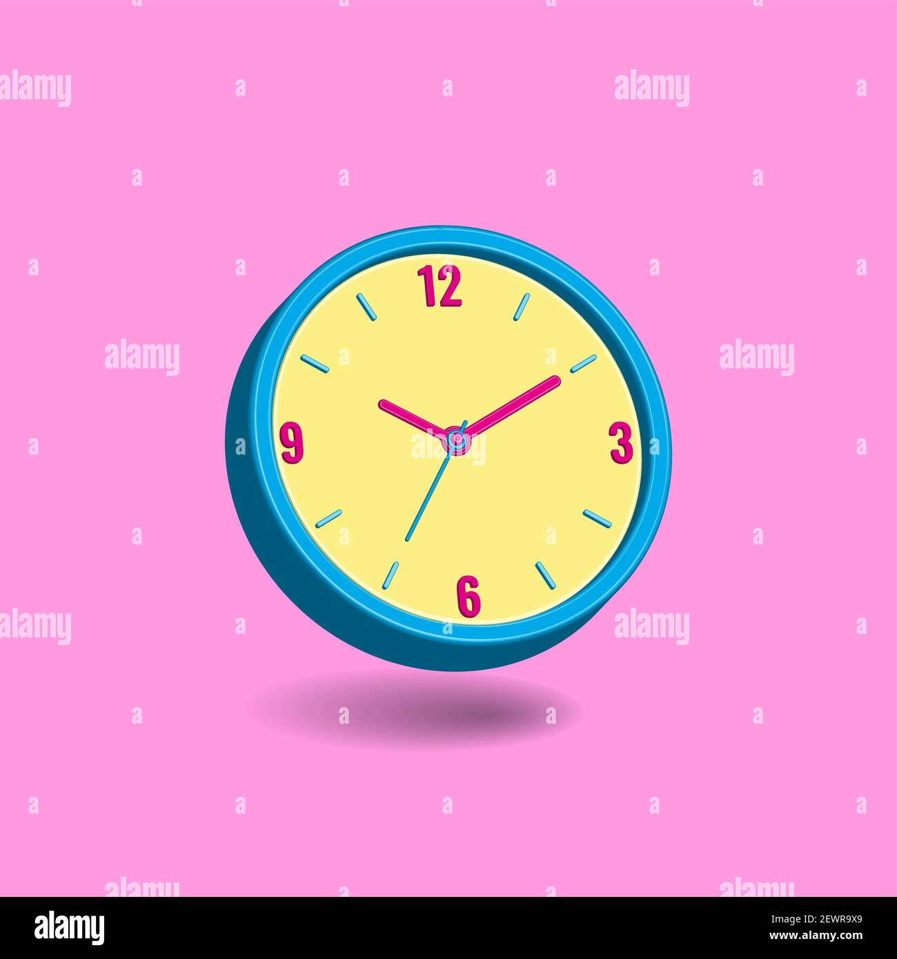 horloge murale analogique isolée sur fond rose pastel. concept de temps. design minimal pour bannière, prospectus, poster, site web. illustrat de vecteur de dessin animé 3d Illustration de Vecteur