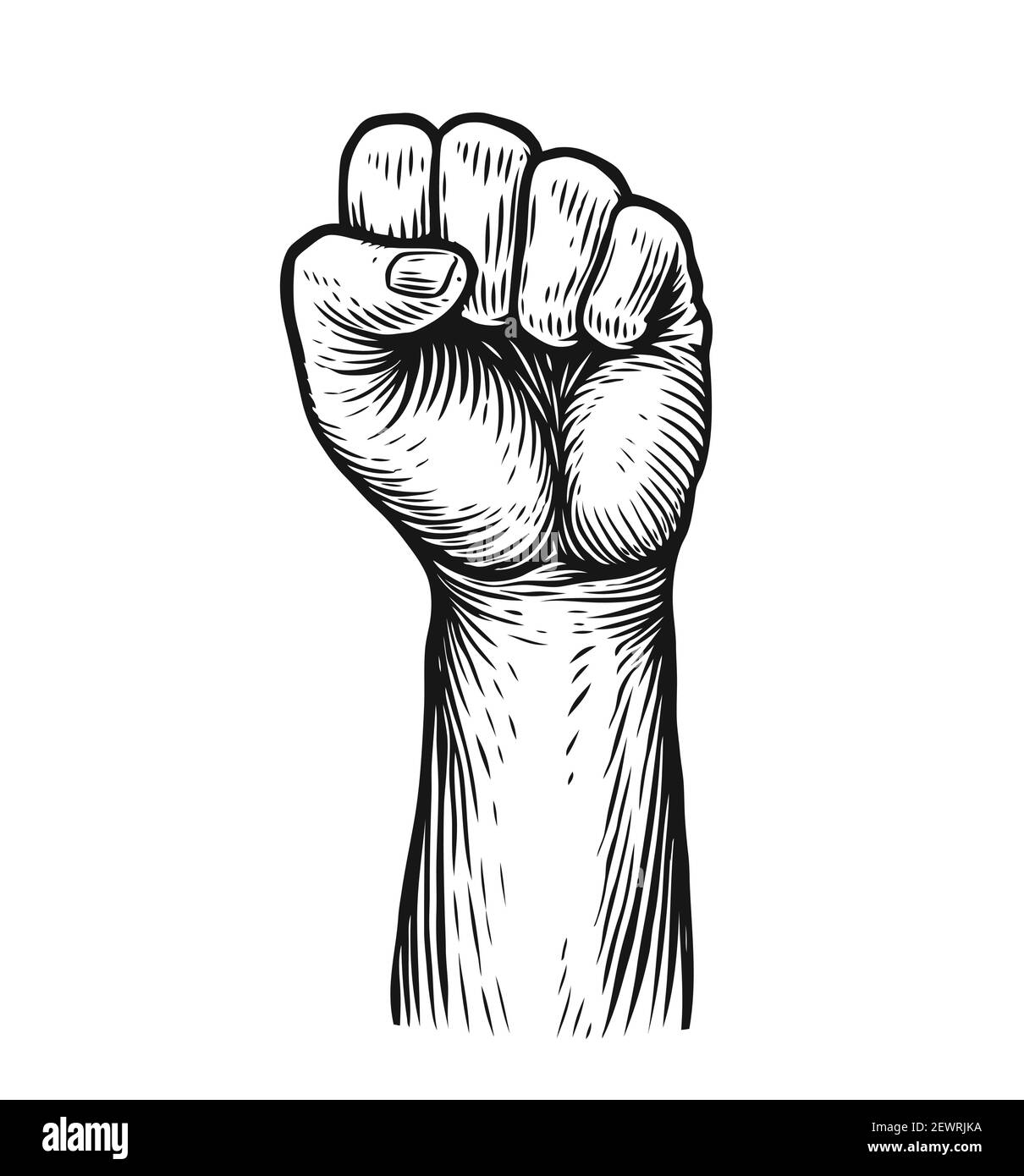 Poing serré relevé. Illustration de vecteur d'esquisse solide et robuste Illustration de Vecteur