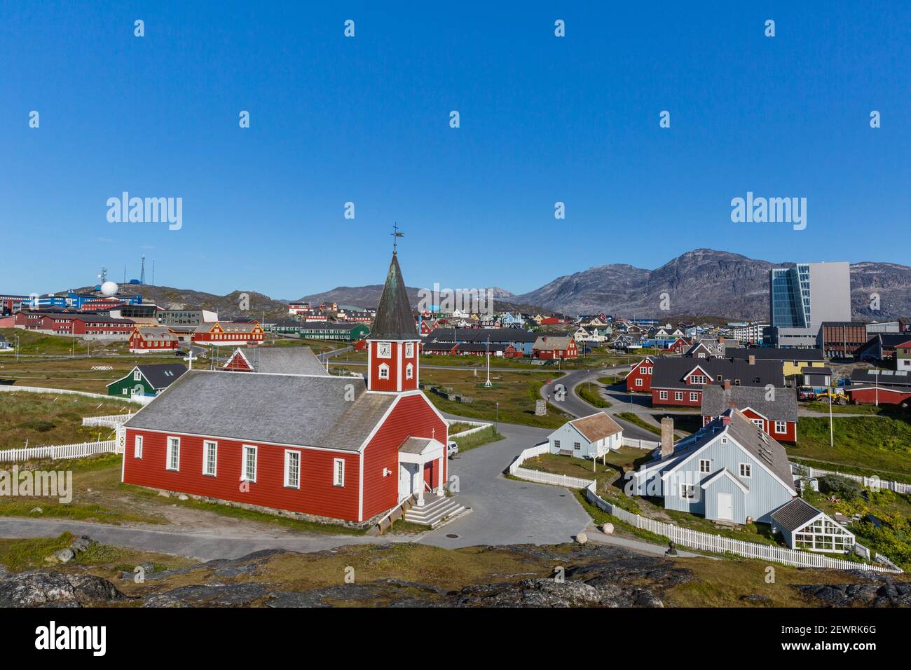 La cathédrale luthérienne de Nuuk (Godthab), la capitale et la plus grande ville du Groenland, les régions polaires Banque D'Images