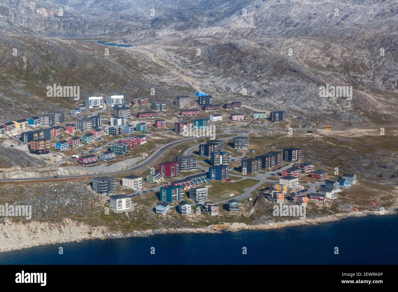 Vue aérienne de Nuuk (Godthab), la capitale et la plus grande ville du Groenland, régions polaires Banque D'Images