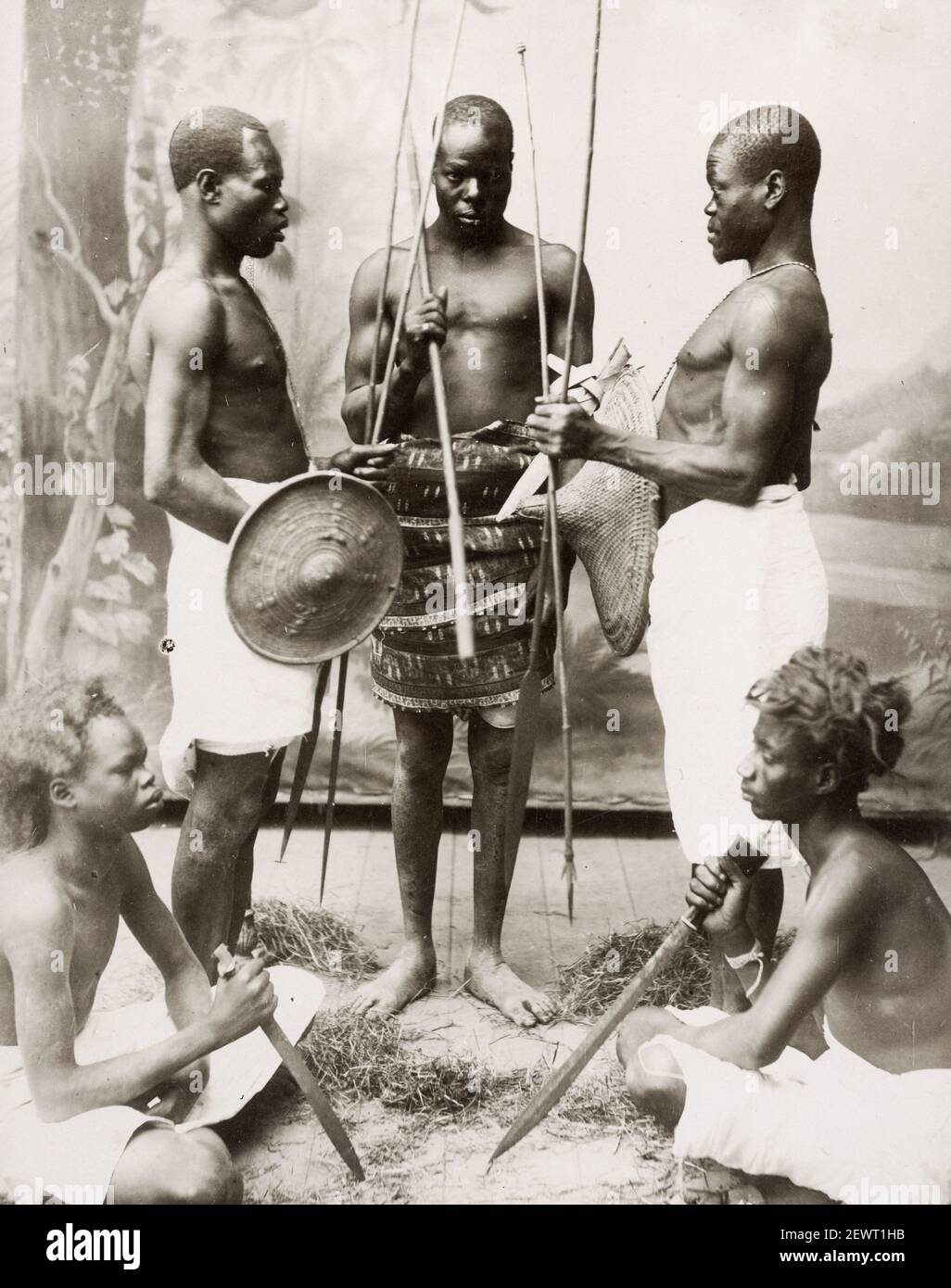 Photographie ancienne de la fin du XIXe siècle : soldats Abyssiniens, éthiopiens, probablement pris en Égypte. Banque D'Images