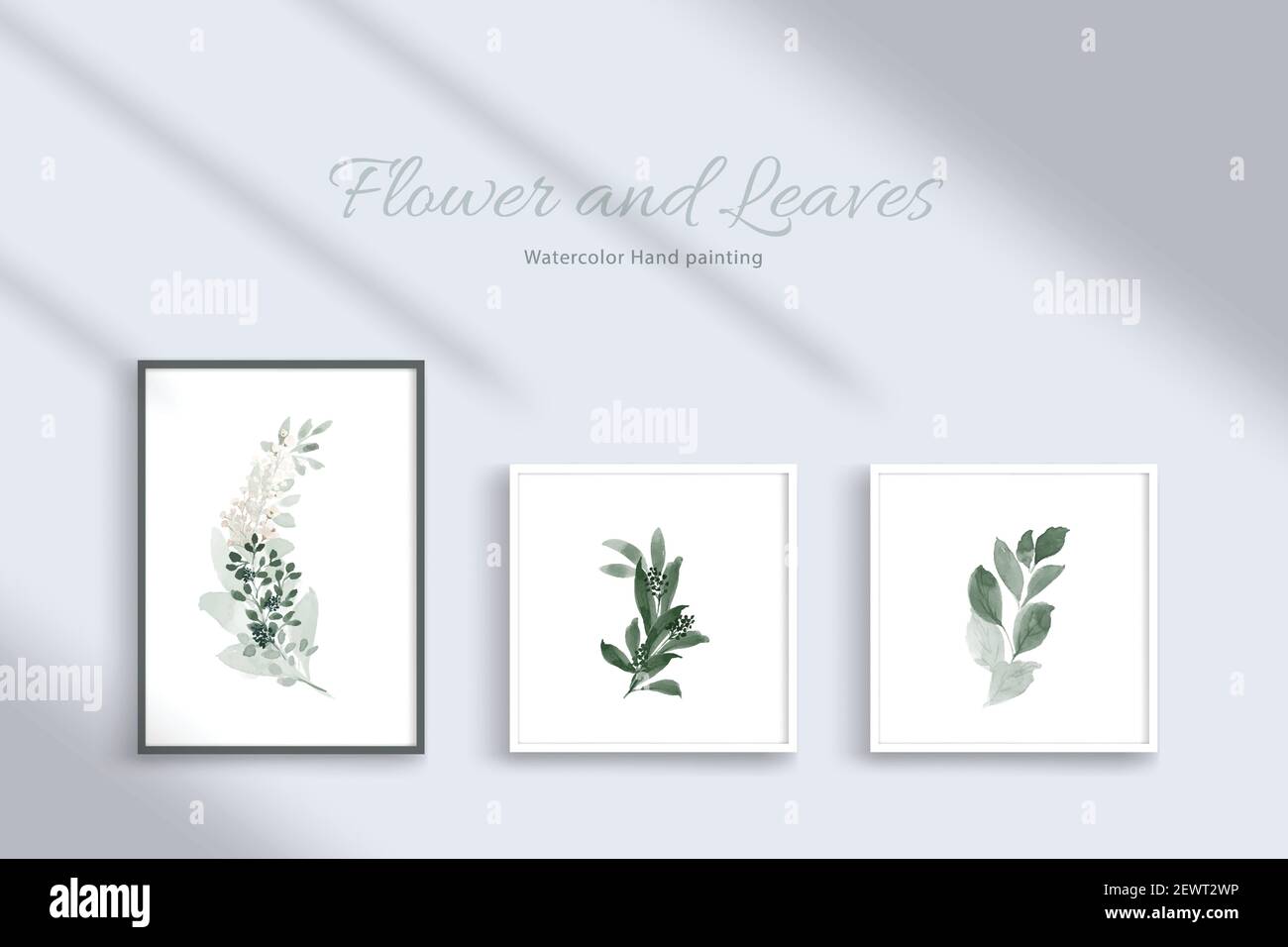 Ensemble de feuilles et de botaniques en aquarelle peint à la main. Design abstrait pour l'impression, la suspension de cadre, l'art mural, l'affiche et la carte. Illustration de Vecteur