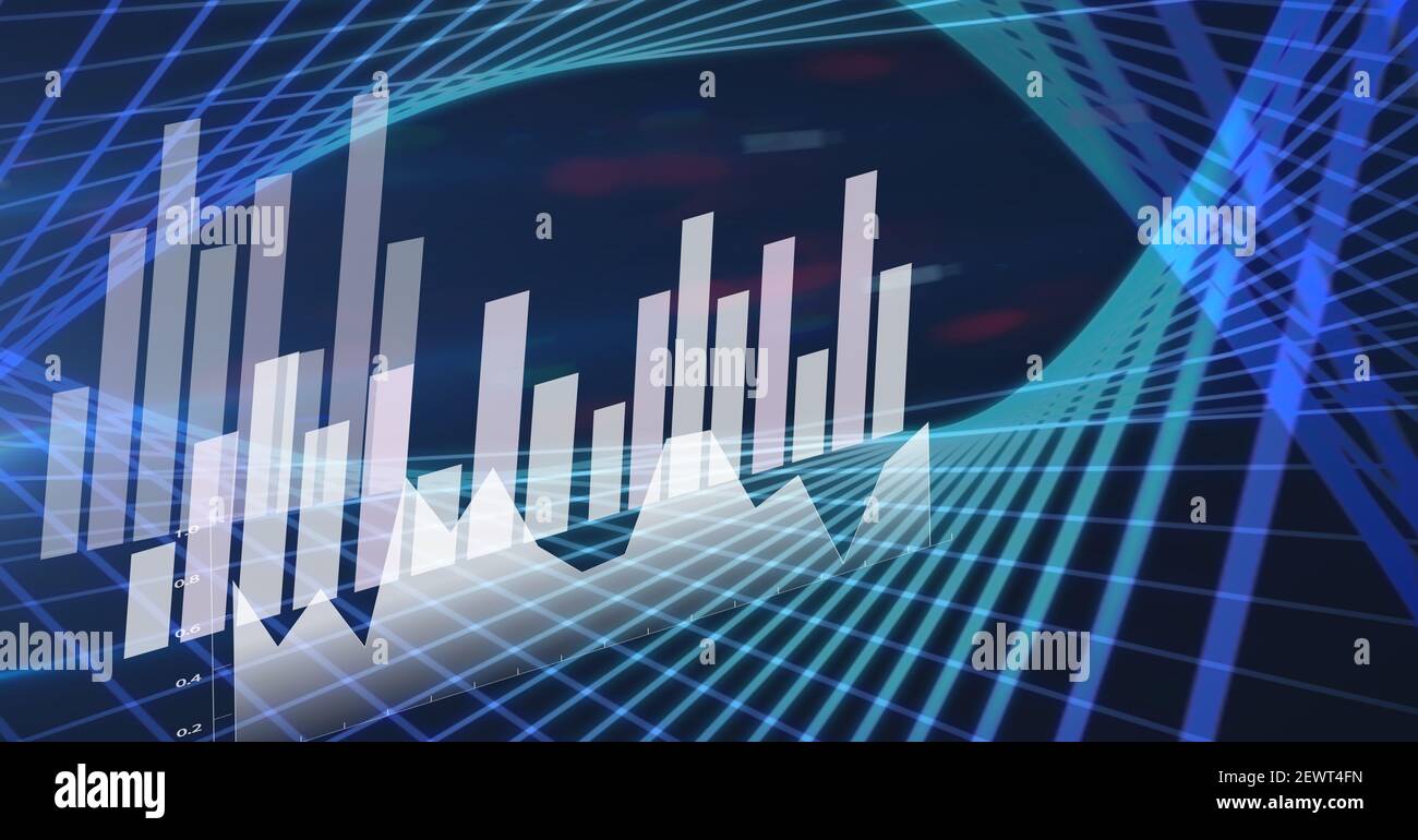 Enregistrement des statistiques de traitement des données financières sur fond bleu Banque D'Images