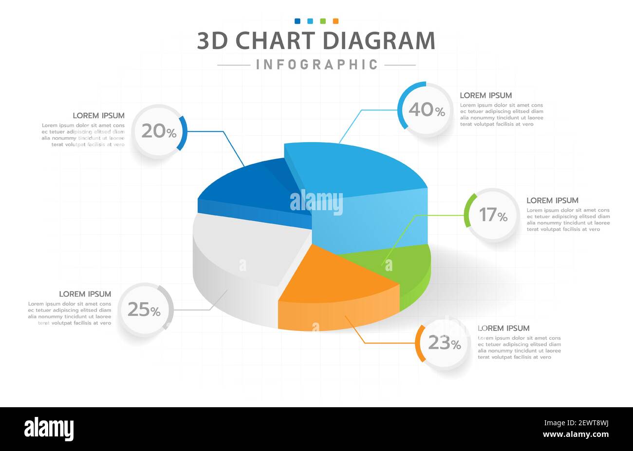 Modèle d'infographie pour les entreprises. Diagramme circulaire 3D moderne en 5 étapes, infographie vectorielle de présentation. Illustration de Vecteur