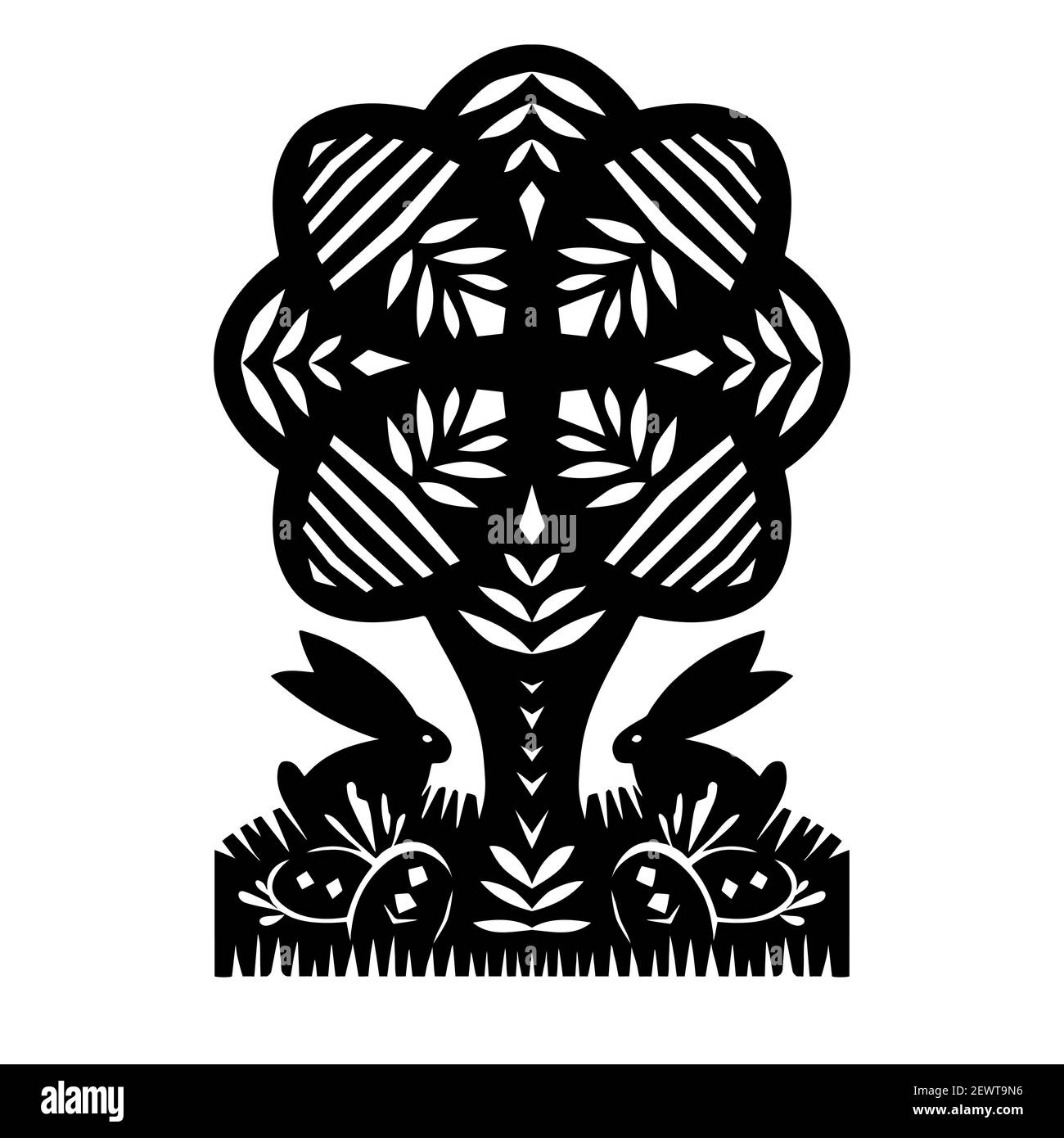 Lapin et œufs de la vie de Pâques. Symboles de fête des fêtes de fin d'année symboles de fête des fêtes de fin d'année en noir isolés sur fond blanc. Traditionnel Illustration de Vecteur