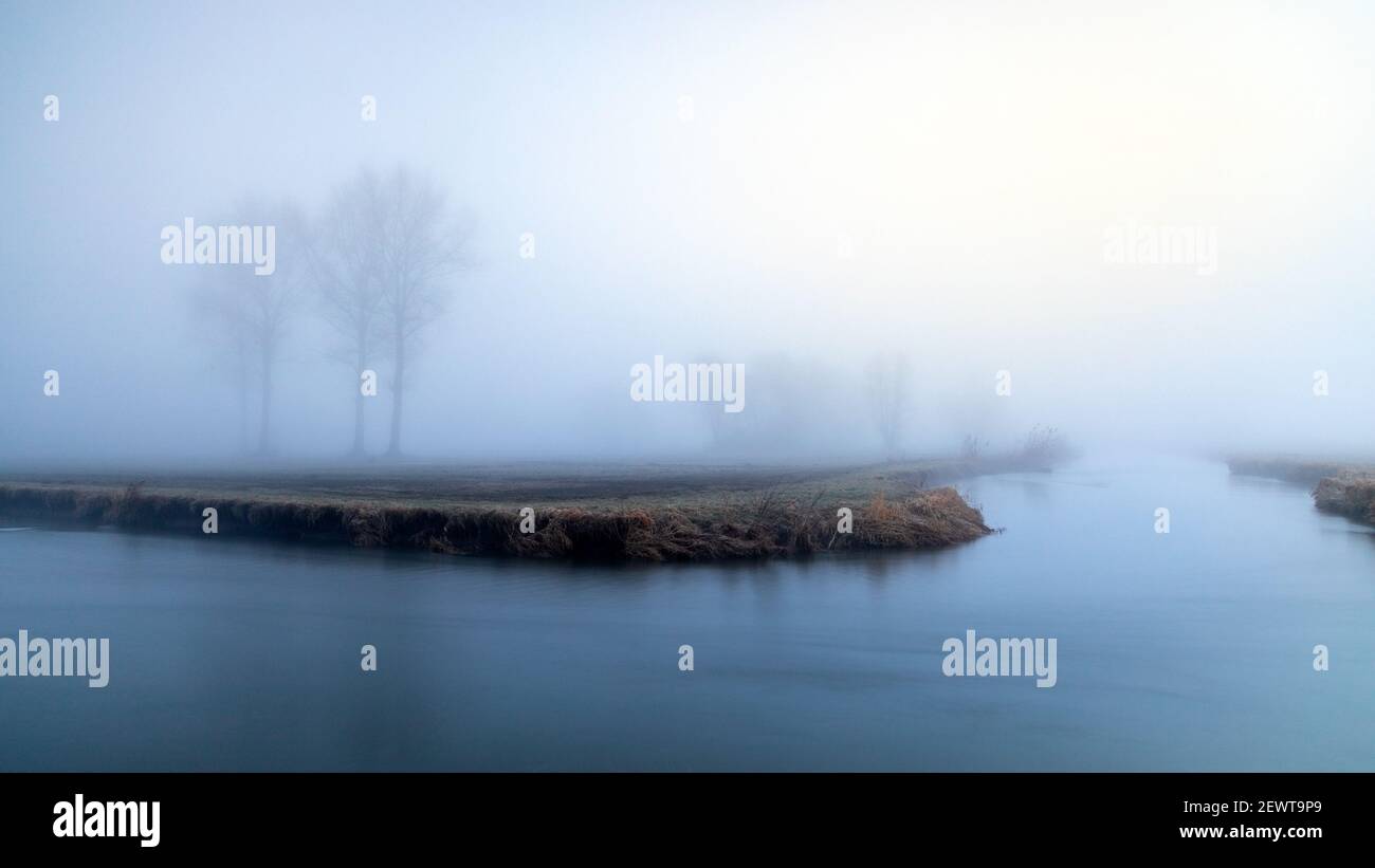 Matin brumeux au fleuve Paar près de Schrobenhausen, Bavière, Allemagne Banque D'Images